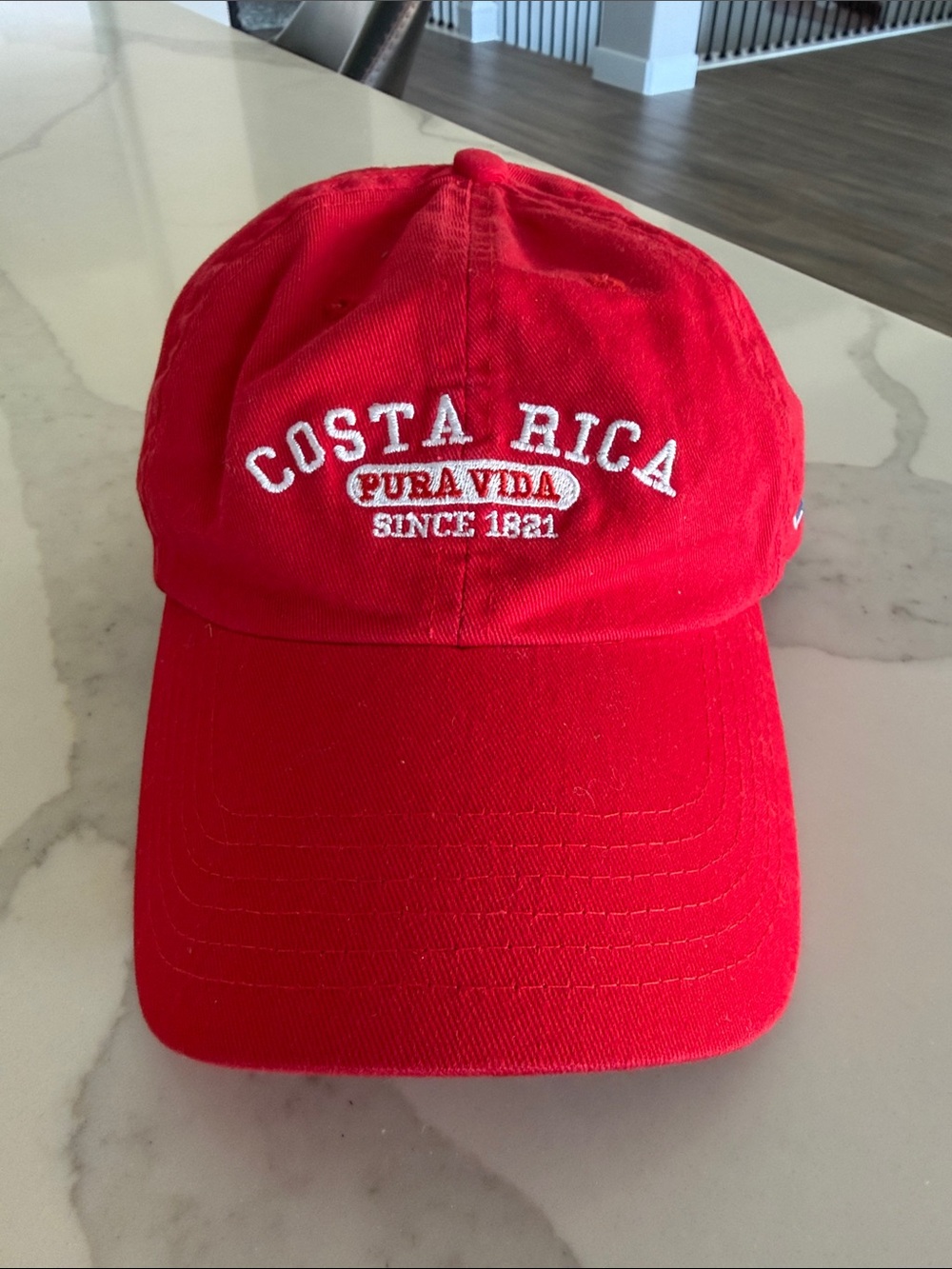 Costa Rica "Pura Vida" Red Baseball Cap. Ad